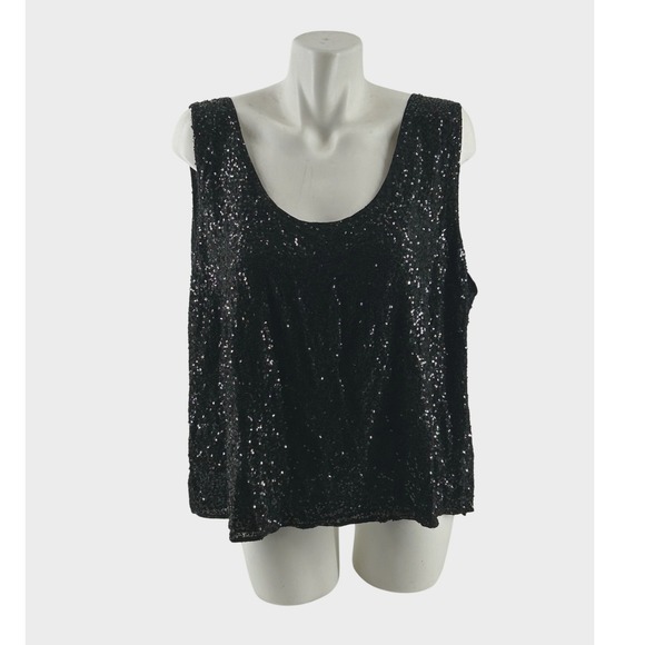 Eileen Fisher Tops - Eileen Fisher Woman 3X black 100% Silk Sleeveless Top Sequins Blouse Scoop Neck